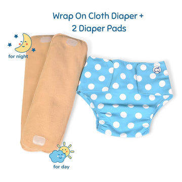 Cloth Diaper | Polka Love  | Velcro Closure | Wrap On Style | With 2 Diaper Pads Free