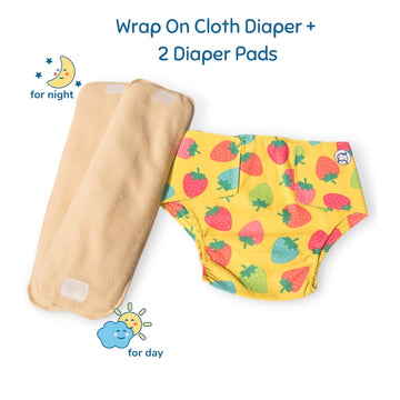Cloth Diaper | Berry Love  | Velcro Closure | Wrap On Style | With 2 Diaper Pads Free