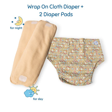 Cloth Diaper | Honeycomb  | Velcro Closure | Wrap On Style | With 2 Diaper Pads Free