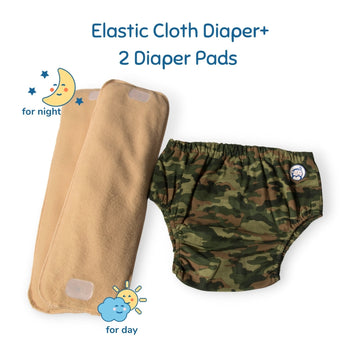 Fabric Diaper | Camo Baby | Elastic Waist | Pull Up/Underwear Style | With 2 Diaper Pads Free