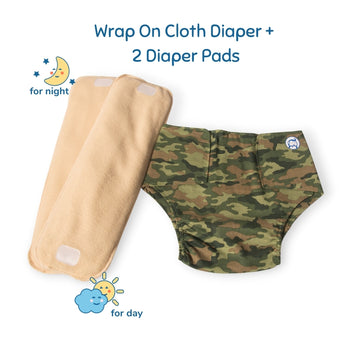 Cloth Diaper | Camo Baby | Velcro Closure | Wrap On Style | With 2 Diaper Pads Free