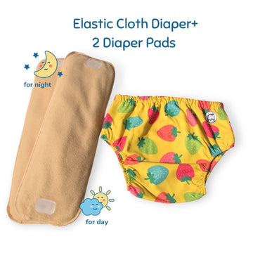Fabric Diaper | Berry Love | Elastic Waist | Pull Up/Underwear Style | With 2 Diaper Pads Free