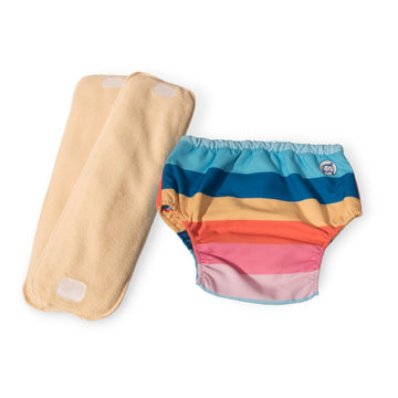 Fabric Diaper | Striper | Elastic Waist | Pull Up/Underwear Style | With 2 Diaper Pads Free