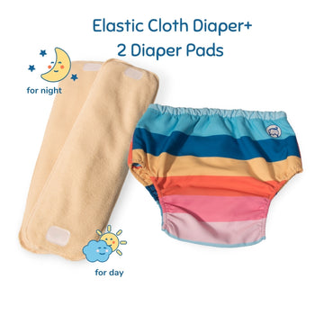 Fabric Diaper | Striper | Elastic Waist | Pull Up/Underwear Style | With 2 Diaper Pads Free