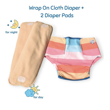 Cloth Diaper | Striper | Velcro Closure | Wrap On Style | With 2 Diaper Pads Free
