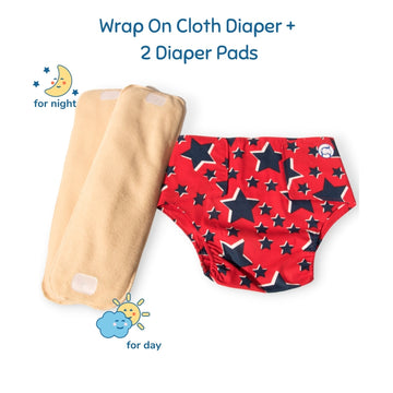 Cloth Diaper | Super Star | Velcro Closure | Wrap On Style | With 2 Diaper Pads Free