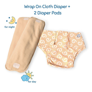 Cloth Diaper | Swirly Whirly  | Velcro Closure | Wrap On Style | With 2 Diaper Pads Free