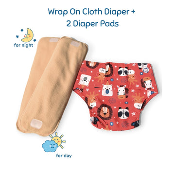 Cloth Diaper | Jungle Jumble  | Velcro Closure | Wrap On Style | With 2 Diaper Pads Free