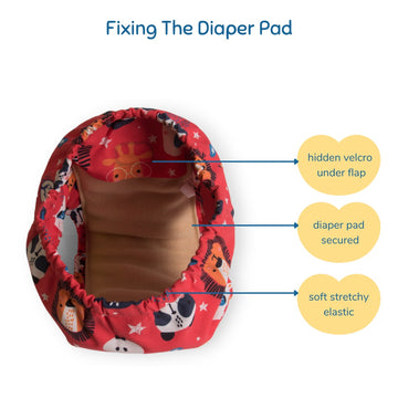Fabric Diaper | Jungle Jumble | Elastic Waist | Pull Up/Underwear Style | With 2 Diaper Pads Free
