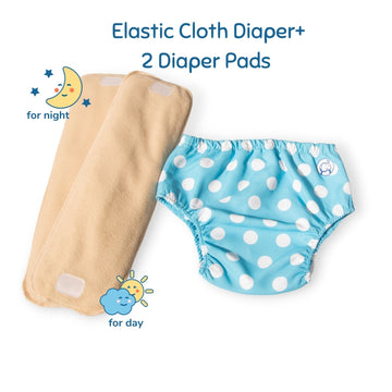 Fabric Diaper | Polka Love | Elastic Waist | Pull Up/Underwear Style | With 2 Diaper Pads Free