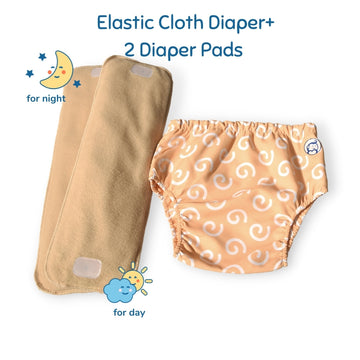 Fabric Diaper | Swirly Whirly | Elastic Waist | Pull Up/Underwear Style | With 2 Diaper Pads Free