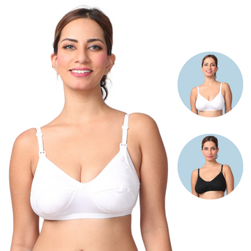 LeakProof Nursing Bra | Drop Cup | Skin Friendly & Non Plastic | Prevents Show Of Milk Stains | Pack Of 2