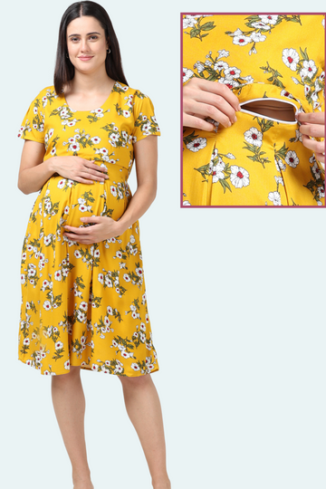 Floral Ladies Feeding Dress | Horizontal Zipper | Ideal for Pregnancy & Breastfeeding