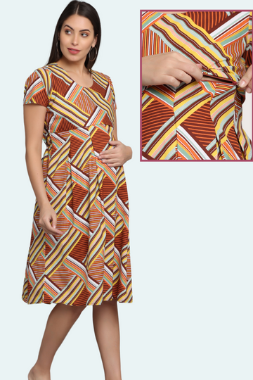 Bold Geometric Maternity Dress | 1 Horizontal Zipper | Perfect for Pregnancy & Breastfeeding