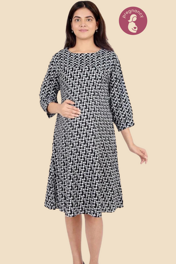 Maternity Dress | Adjustable Back Tie | Knee-Length | For Pregnancy
