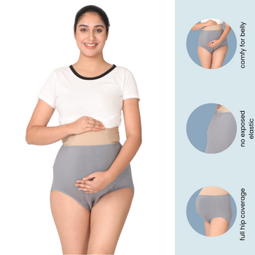 Maternity Belly Panel Panty | Pregnancy Panty For Belly Support | High Waist Full Coverage | Full Belly Support | Comfy Cotton Pregnancy Underwear | Steel Grey  | Pack Of 1