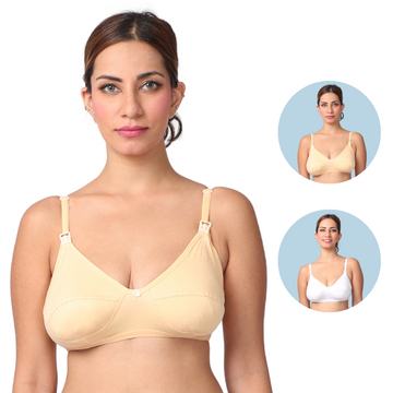 LeakProof Nursing Bra | Drop Cup | Skin Friendly & Non Plastic | Prevents Show Of Milk Stains | Pack Of 2