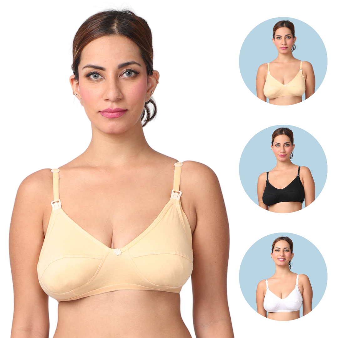 LeakProof Nursing Bra - Skin, Black & White - Pack Of 3