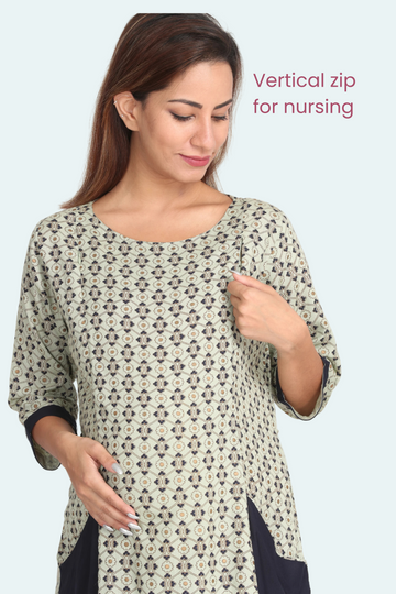Green Floral Nursing Kurta